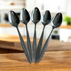 5 Fantasy Teaspoons 1881 Rogers Oneida 6" Atomic MCM Stainless Steel Flatware